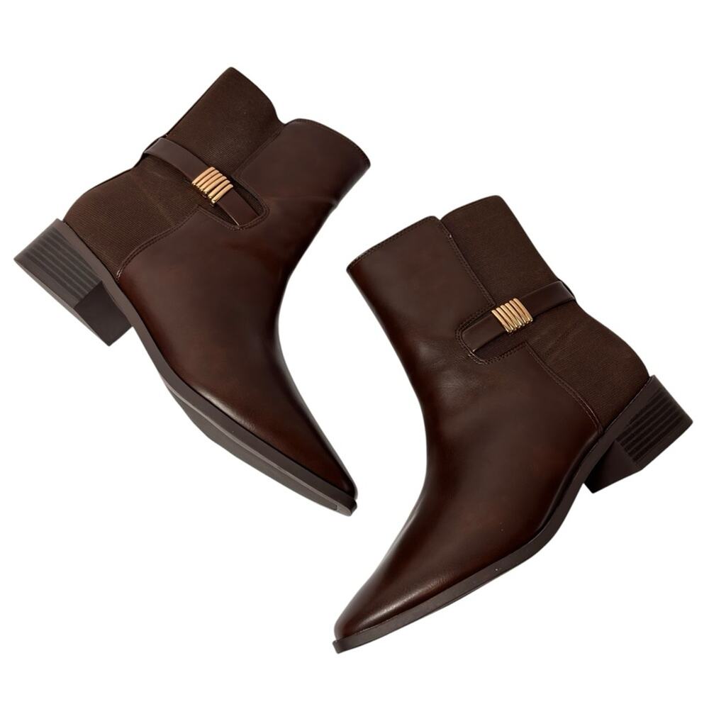 JOURNEE COLLECTION WOMENS AUBRIE STACKED HEEL BROWN GOLD  BOOTS SIZE 11 WIDE NEW